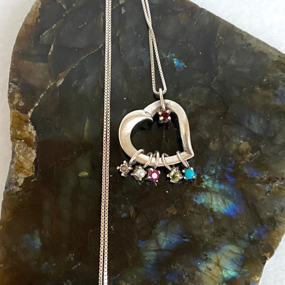 Lenox Sterling Silver 925 Multi Gemstone Open Heart Charm Pendant Necklace 18 60$